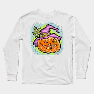 Scary Halloween pumpkin monster face head. Long Sleeve T-Shirt